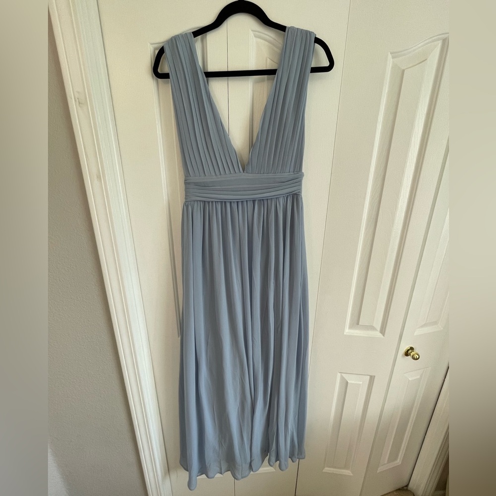 Light Blue Plunging V-Neck Bridesmaid/ Wedding guest Dress - Picture 5 of 5